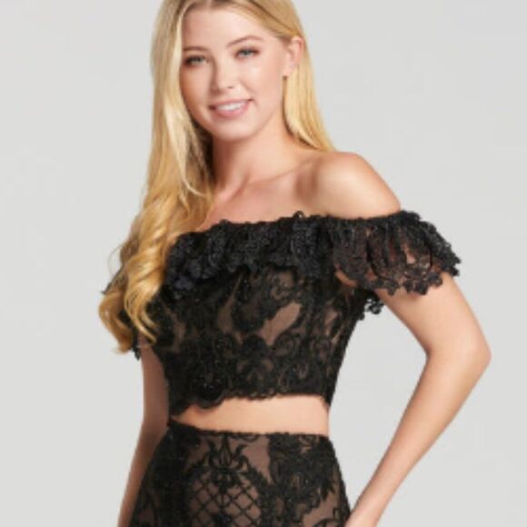 NWT ELLIE WILDE by MON CHERI Two Piece Dress EW118156 Black Nude Size 10 - Picture 3 of 16